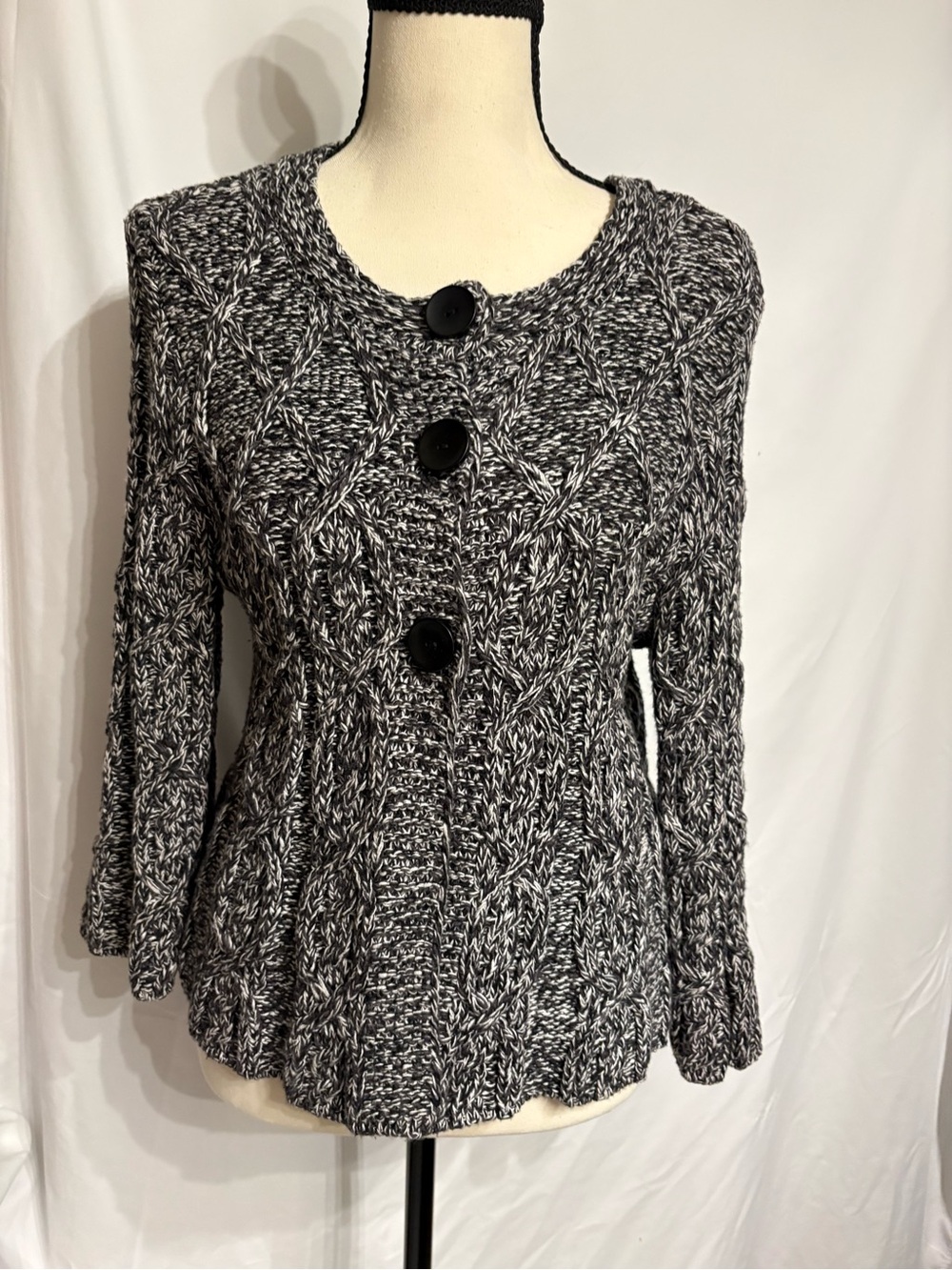 Leo and Nicole Marled Black & White Knit Sweater - Lightweight Cotton Blend